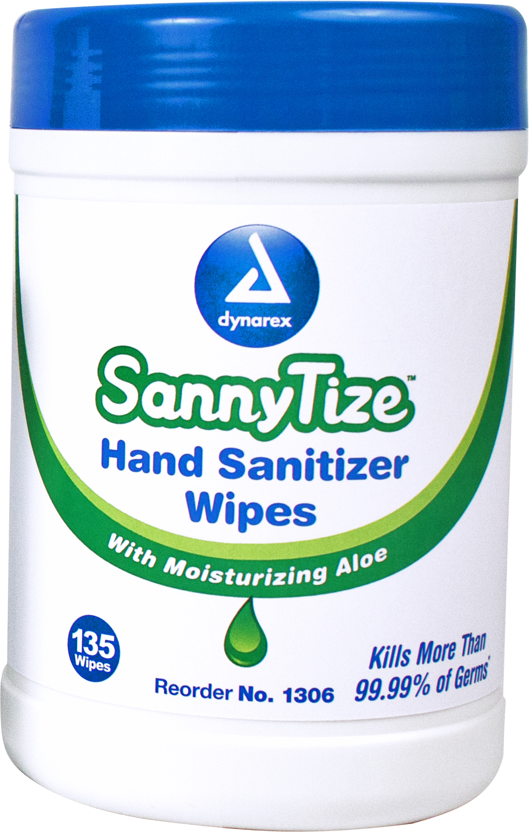 1306  Dynarex pop-up canister of Sannytize Instant Hand Sanitizer Wipers are saturated with 70% Ethyl Alcohol 