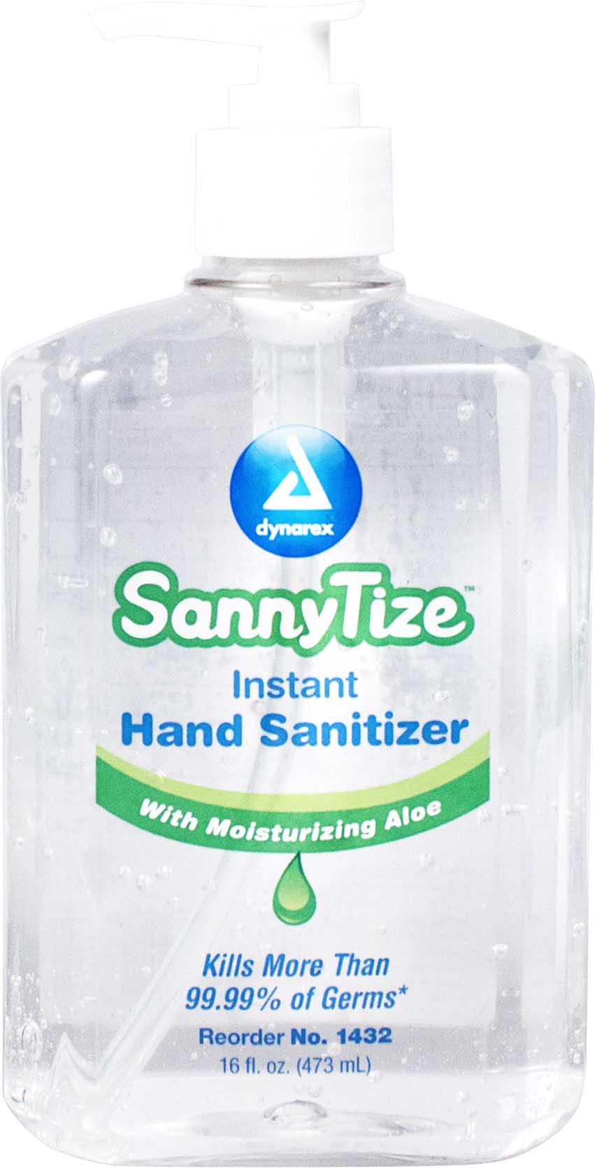 1432  Dynarex Sannytize Instant Hand Sanitizer contains 62% Ethyl Alcohol and come packed in a 16-ounce bottle