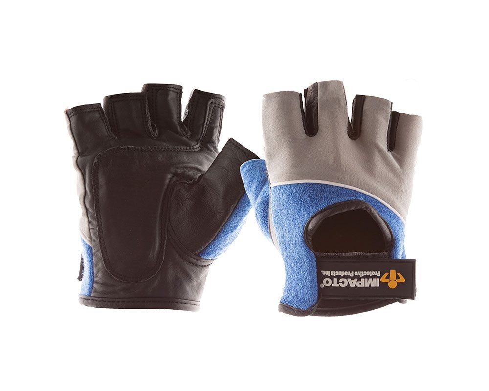 #400-00 Impacto® Leather Palm Nylon Mesh Half Finger Gel Padded Work Gloves 