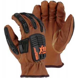 Boss 120-MF1360T/L Premium Pigskin Padded Leather Palm with Mesh Fabric Back and TPR Impact Protection, Brown, Size Large