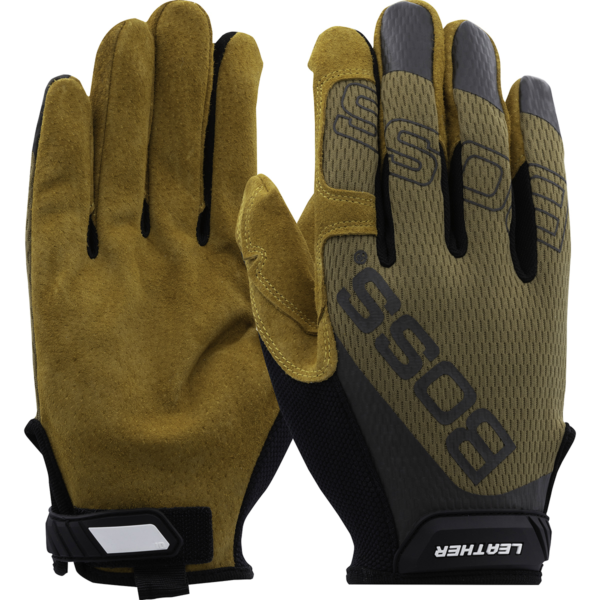 120-ML1360T   PIP® Boss® Premium Pigskin Leather Palm Mechanics Gloves with Brown Mesh Fabric Back 