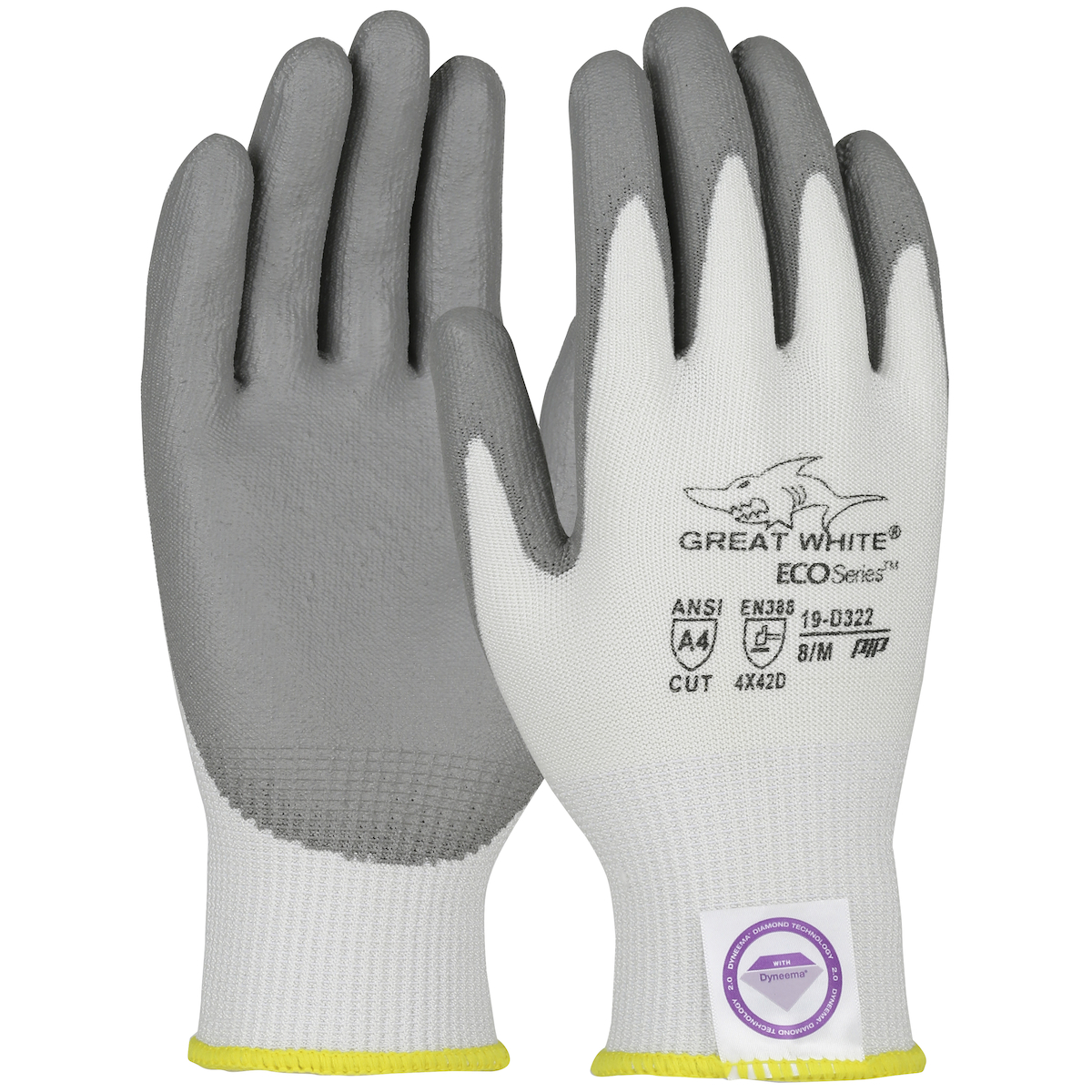 #19-D322 PIP® Great White® G-Tek® ECO Series™ Great White® Polyurethane Coated  Seamless Knit Dyneema® Diamond 2.0 Gloves