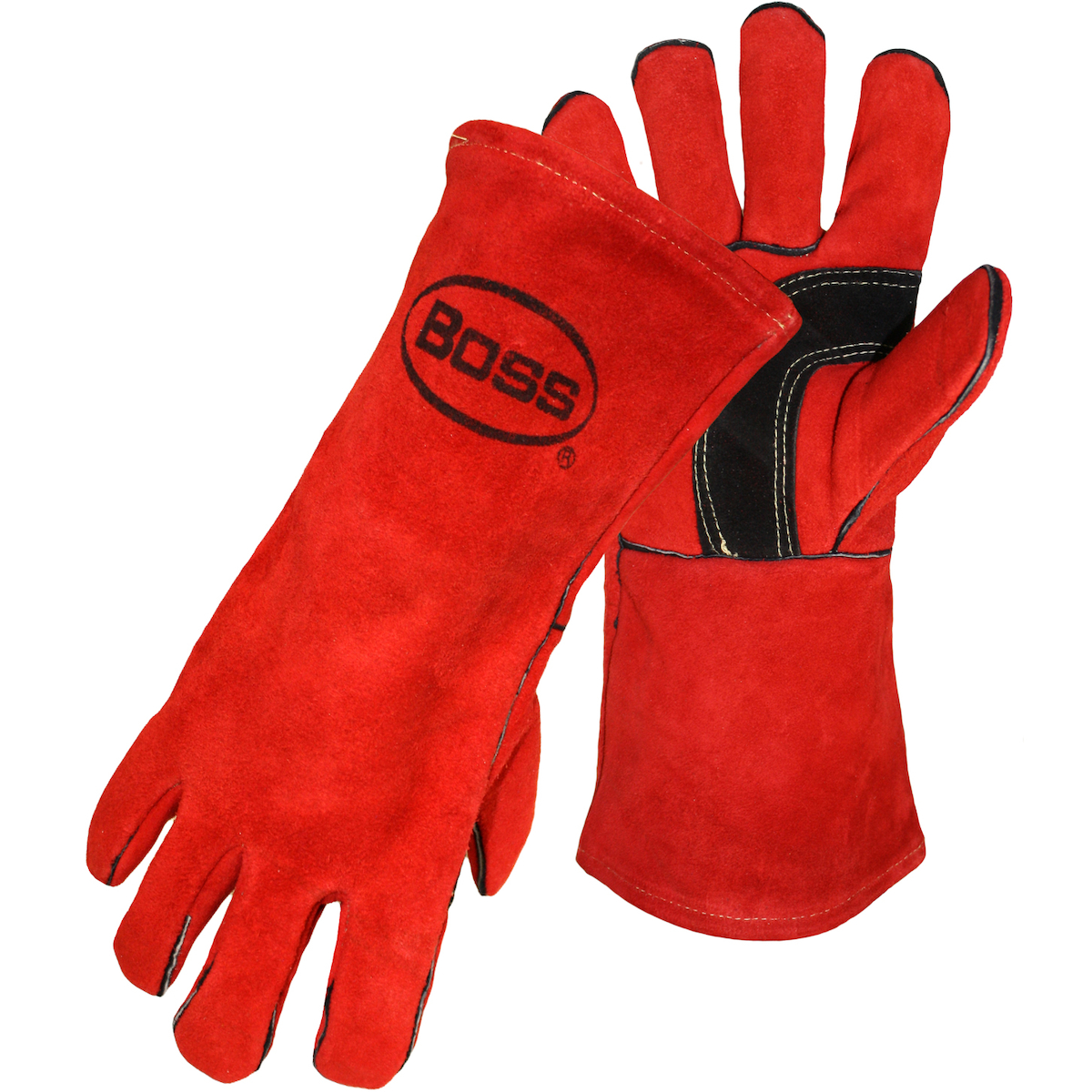 1JL0992K Boss® Split Cowhide Leather Welders Glove, Fleece Lined Palm, Fully Lined - Wing Thumb