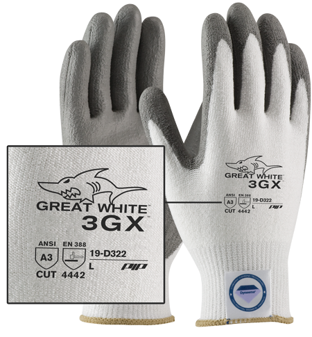 PIP® G-Tek® 3GX® Great White® cut level A3 Seamless Knit Work Gloves
