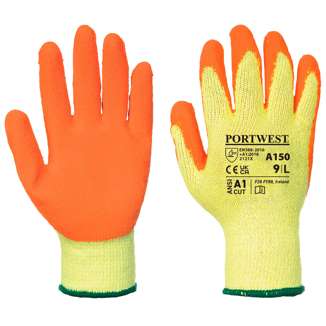A150 Portwest® Hi-Vis Latex Coated String Knit Work Gloves