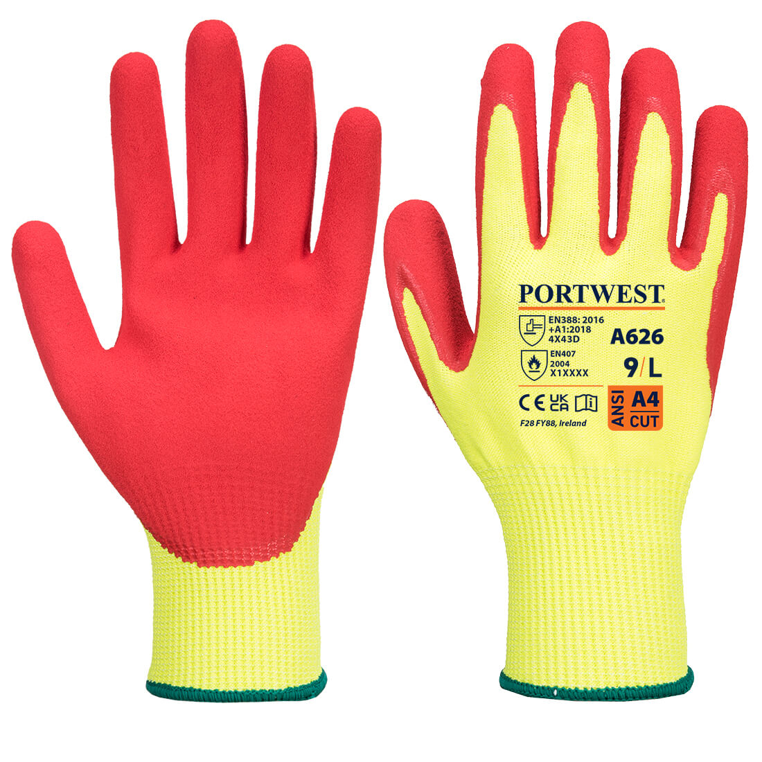 A626 Portwest® Vis-Tex HR Cut Hi-Vis Nitrile Coated Work Gloves