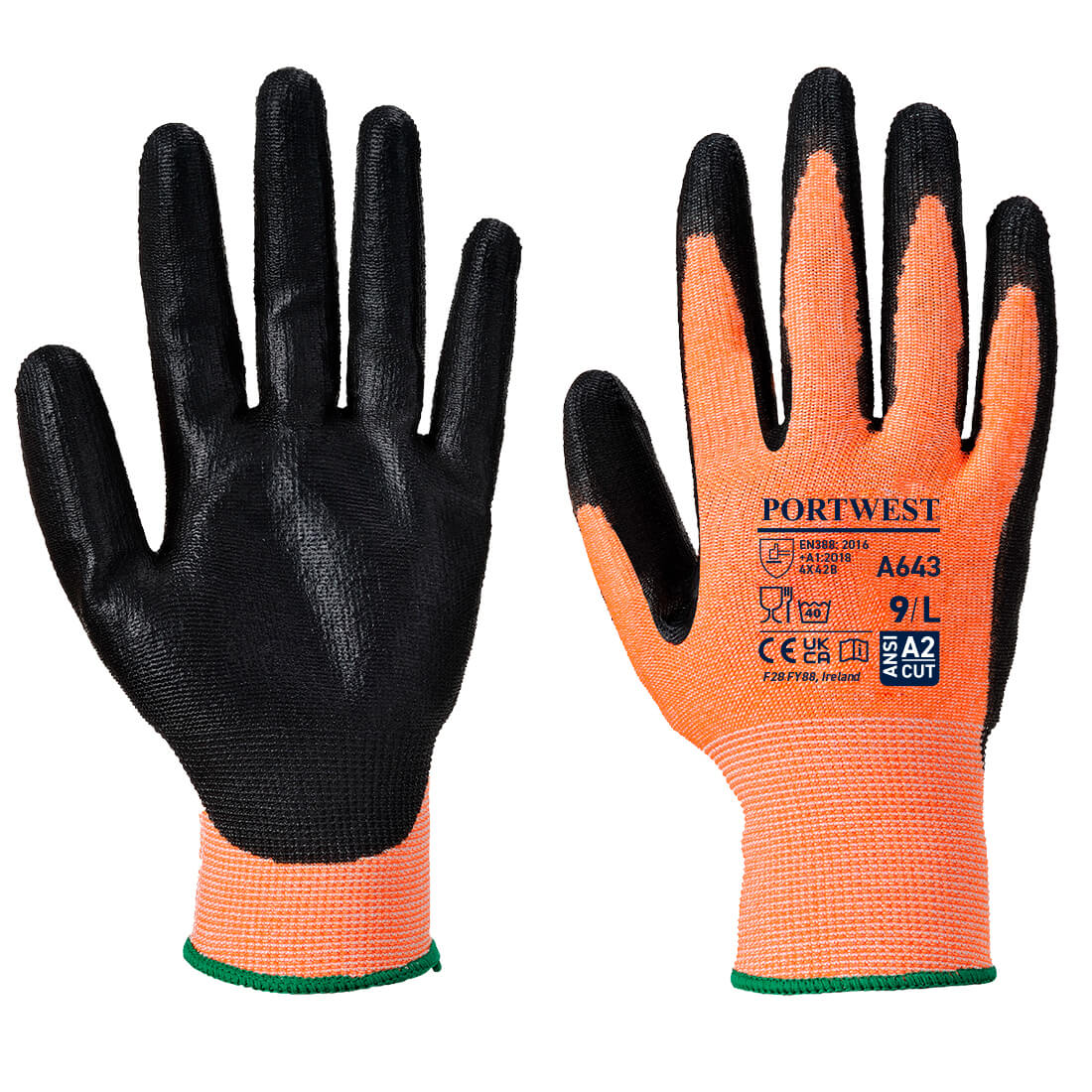 A665 Portwest® Amber Hi-Vis Cut Gloves with Nitrile Foam Palm Coating
