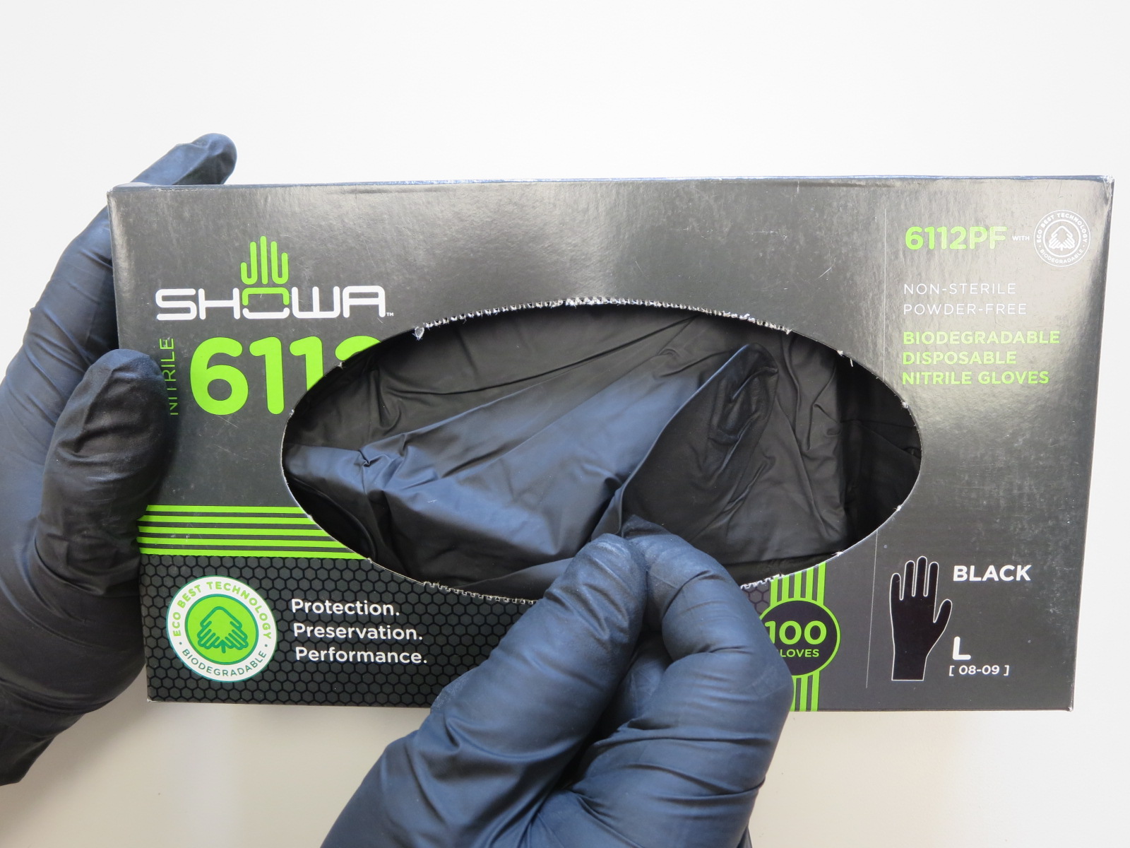 Showa 6112PF (Formerly N-DEX®) Black Biodegradable Powder-Free Latex-Free EBT Nitrile Gloves