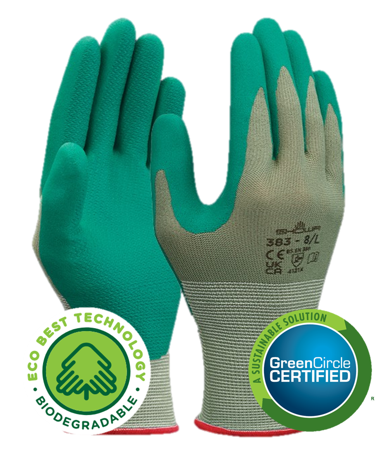 SHOWA® 383 Sustainable Work Gloves with EBT & Greencircle certofoed badges
