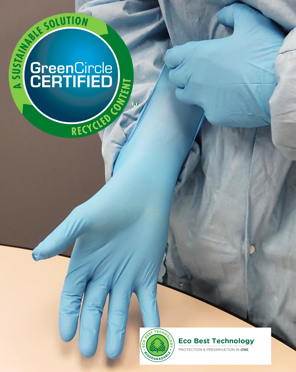 7005PF Showa® Biodegradable Single-Use Powder-Free Latex-Free 4-Mil Blue EBT Nitrile Gloves Made in USA