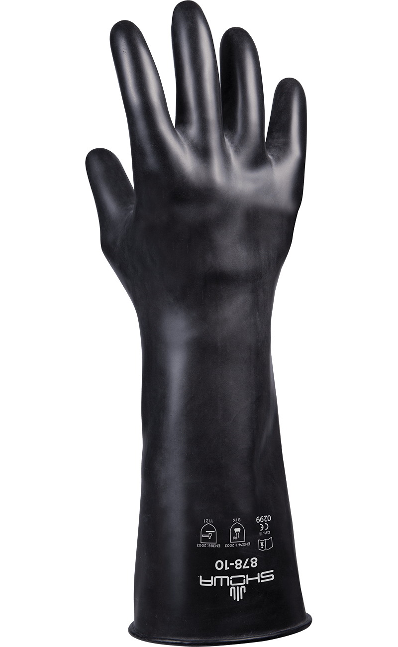 878 Showa® 25-Mil Unlined Smooth Butyl Rubber Chemical-Resistant Gloves