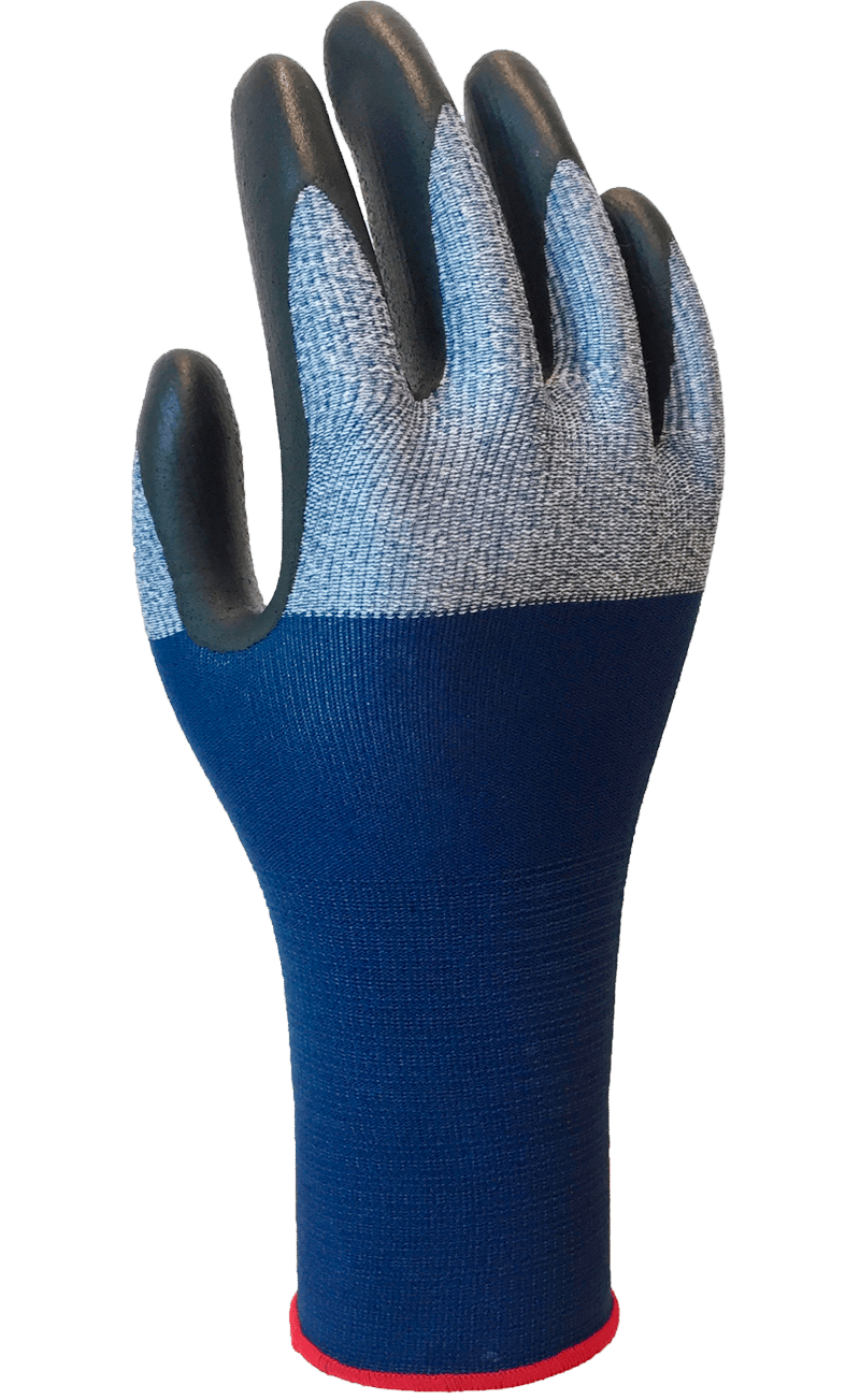 Showa® 382 embossed black foam nitrile coated 13-gauge seamless knit blue microfiber gloves