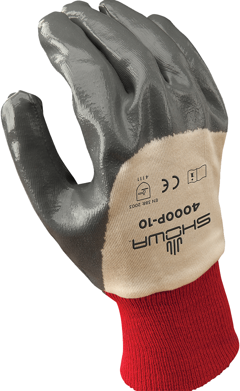 Showa® 4000P Palm Coated Nitrile Coated Interlock Lined General Purpose Gloves
