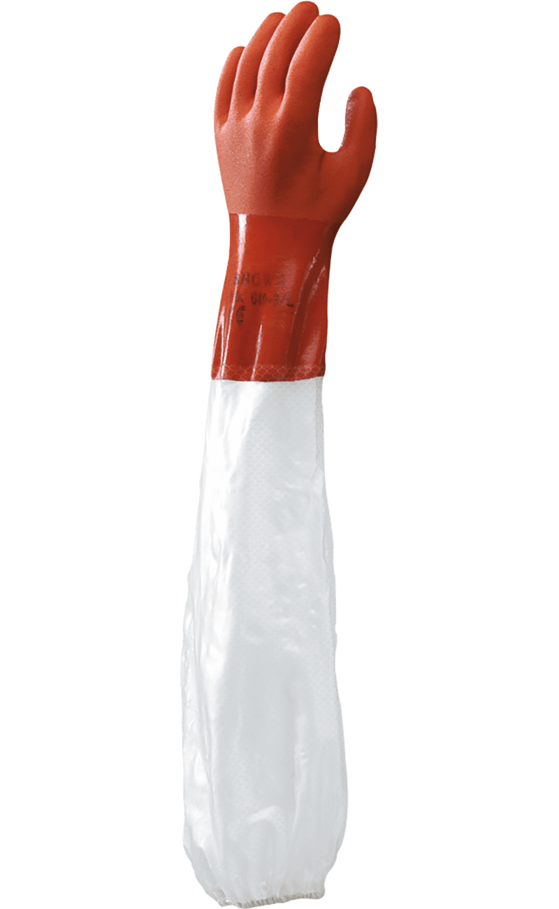 Showa® Atlas® 640 26-inch Orange PVC Coated Gloves with Attached Clear Vinyl Sleeve