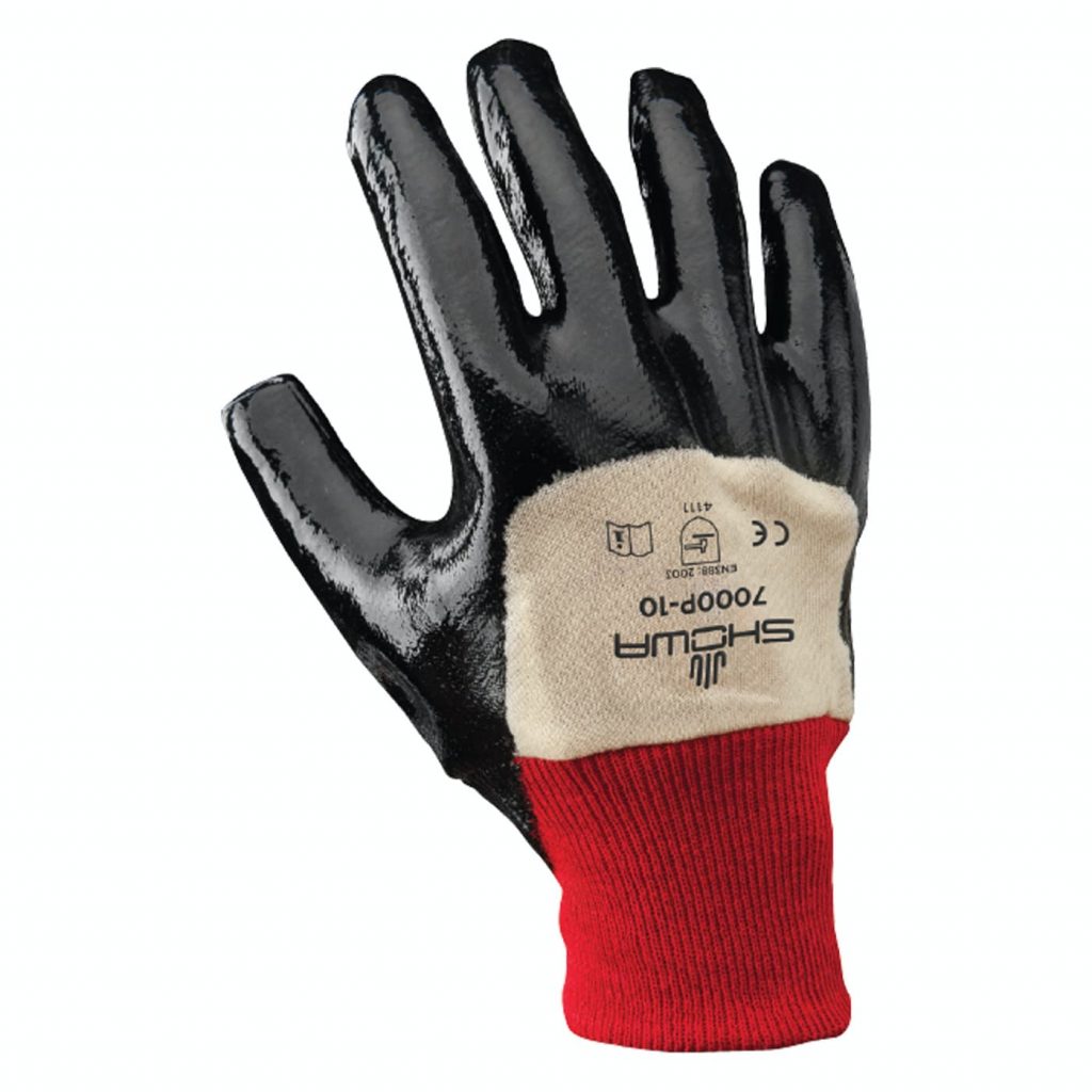 Showa® 7000P General Purpose Full Coated Nitrile Gloves with  Knit Wrist and Smooth Grip