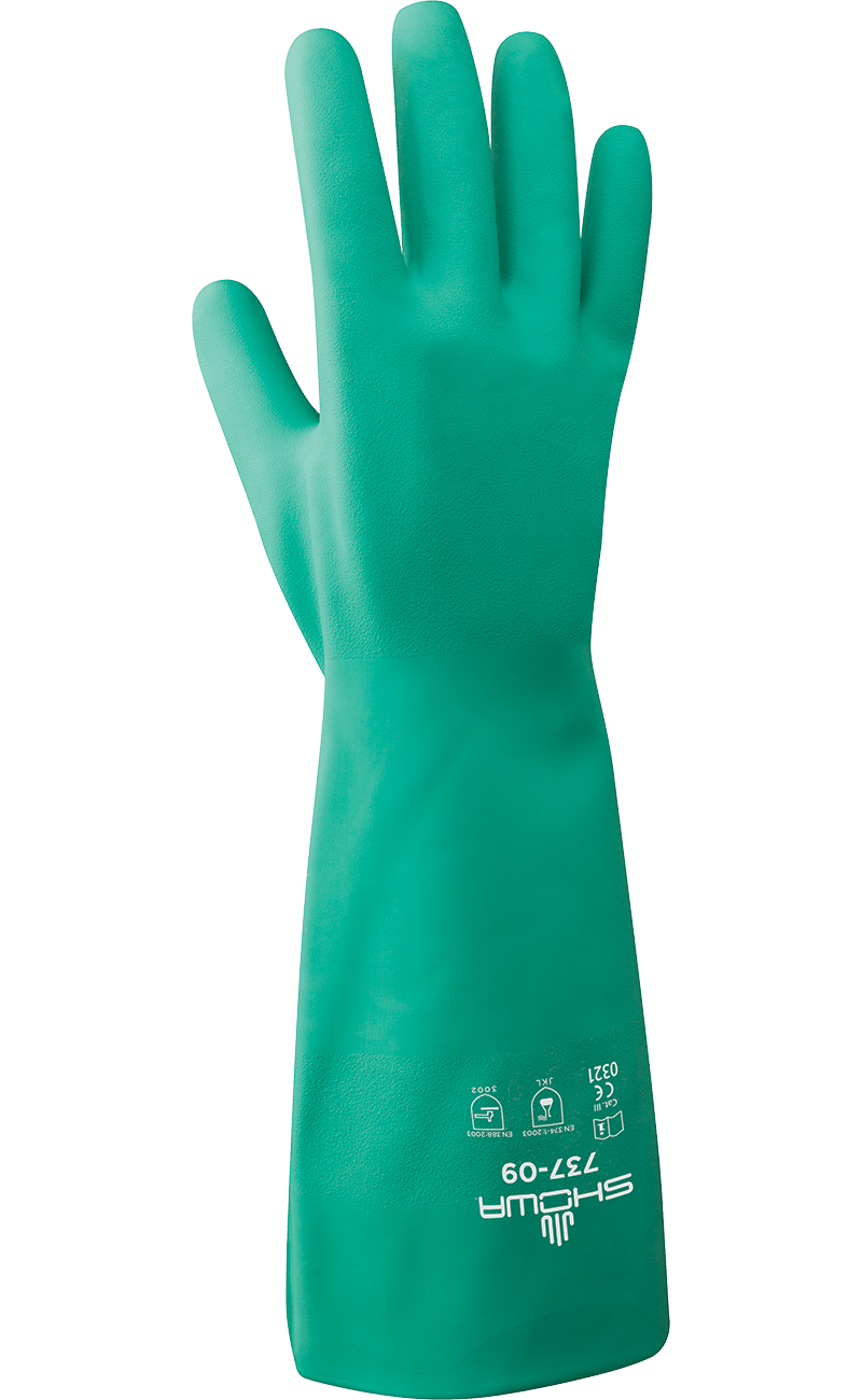 Showa® 737 chemical-resistant 22-mil 15-inch unsupported unlined extended Nitrile Gloves