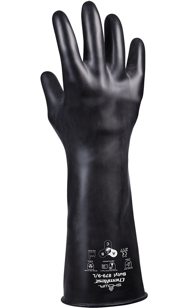 879 Showa® 25-Mil Unlined 14-inch Smooth Butyl Rubber Chemical-Resistant Gloves