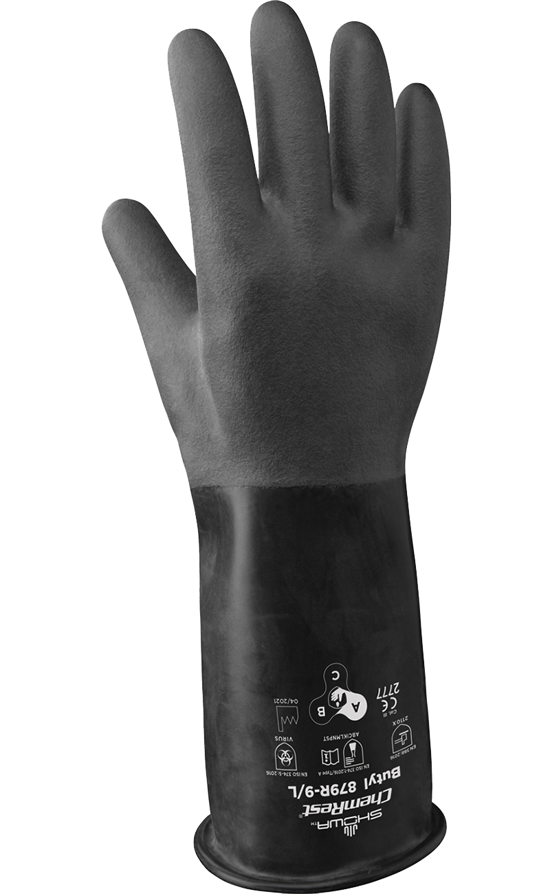 879R Showa® 25-Mil Unlined 14-inch Rough Textured Butyl Rubber Chemical-Resistant Gloves
