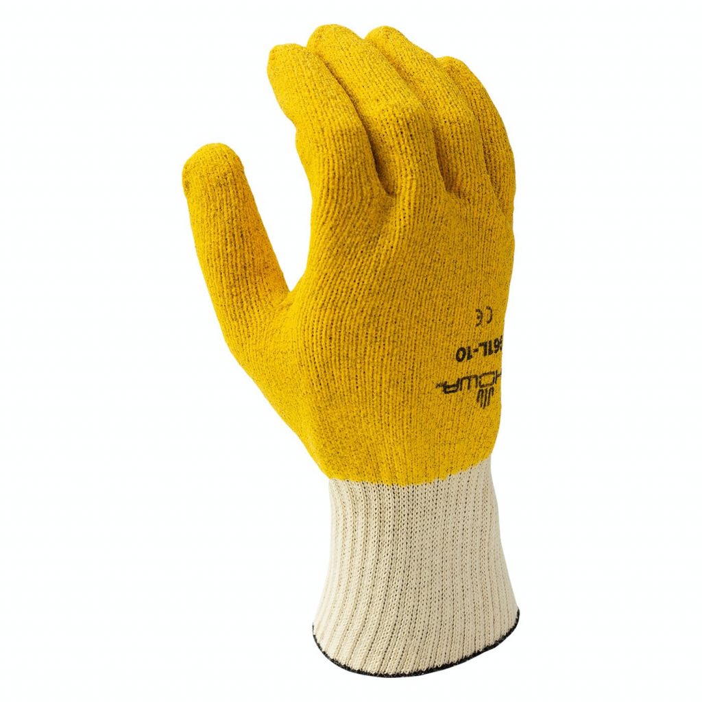 Showa® 961 Yellow Fully Rough Coated PVC Cotton Lined General Purpose Work Gloves with Knit Cuffs