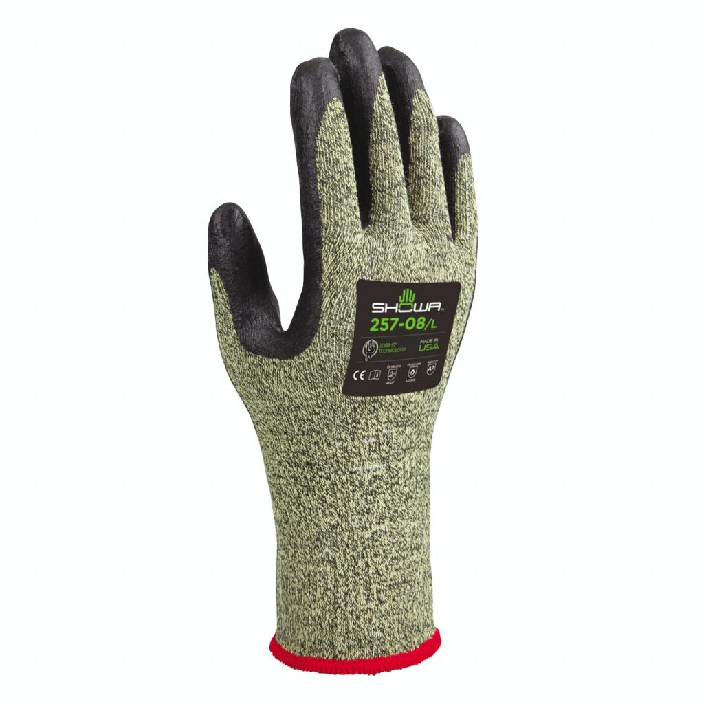 Showa® 257 foam nitrile coated 13-gauge seamless knit cut level A7 gloves