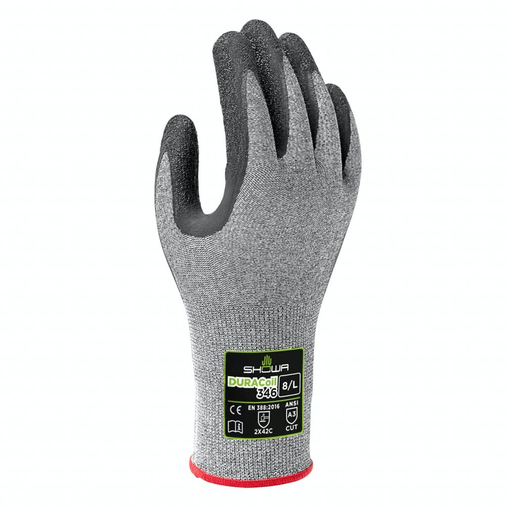 Showa® 346 latex coated 13-gauge HPPE reinforced DURAcoil seamless knit cut level A3 gloves