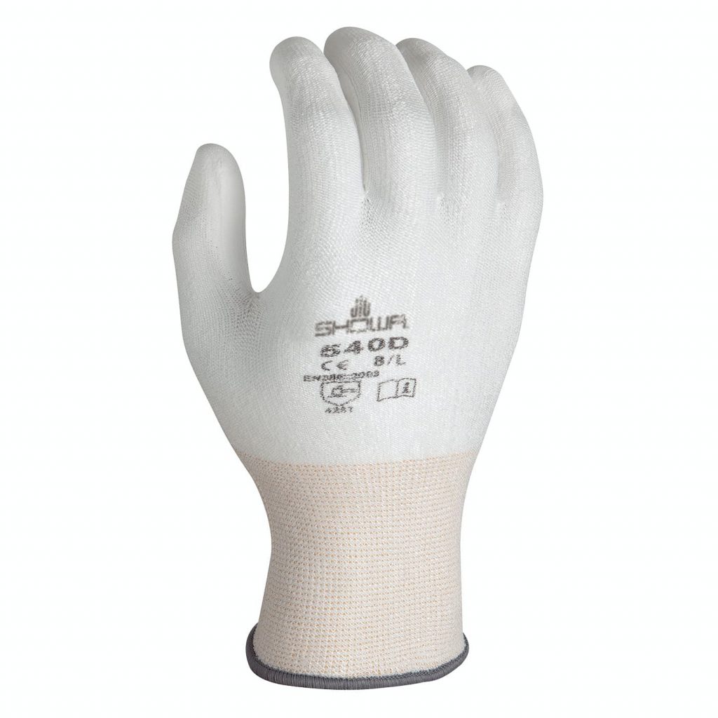 Showa® 540D white polyurethane coated white seamless knit HPPE A2 gloves