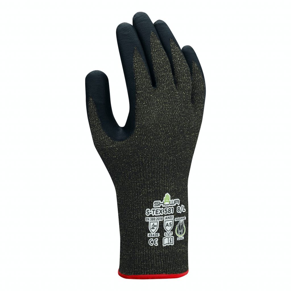 Showa® S-Tex® 581 Hagen Coil A5 Gloves with Black Nitrile Foam Palm Coating