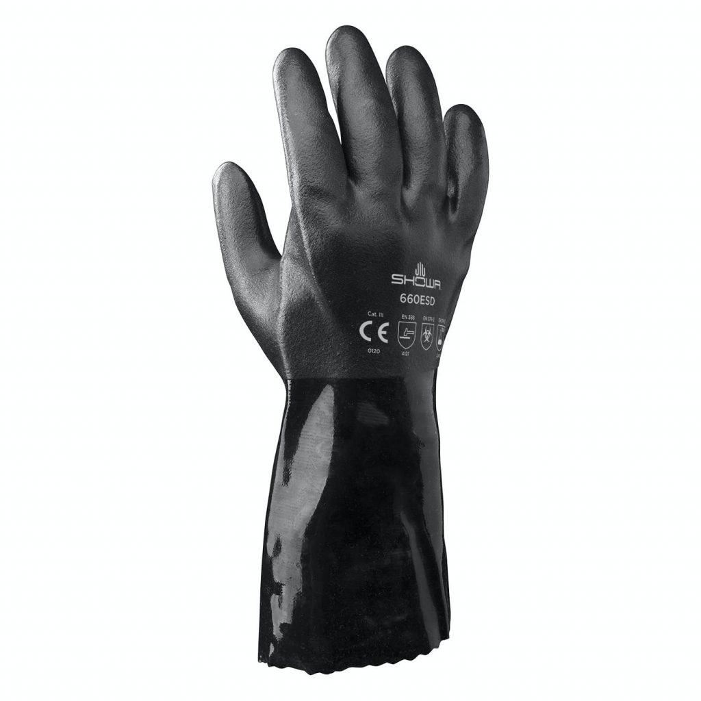 Showa® Atlas® 660 ESD 12-inch Black Triple Coated PVC Gloves 
