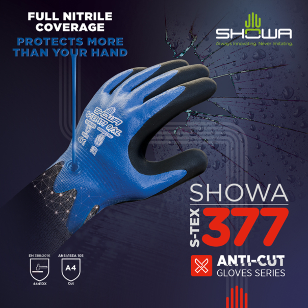 Showa® S-Tex® 377 Dual Nitrile Coated Hagane Coil A4 Work Gloves
 