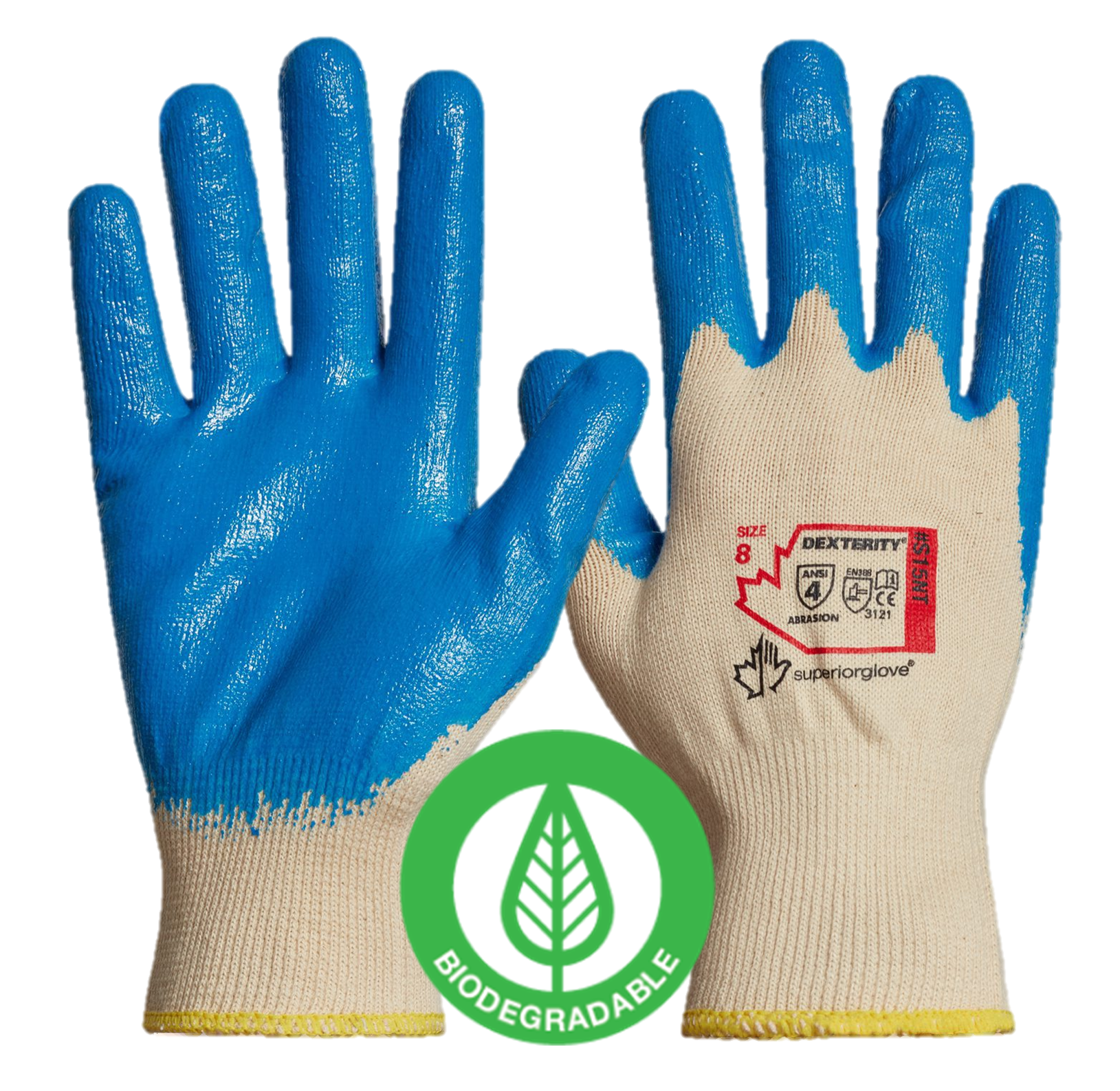 Dexterity® S15NT Blue Nitrile Coated Sustainable Work Gloves with biodegradable badge