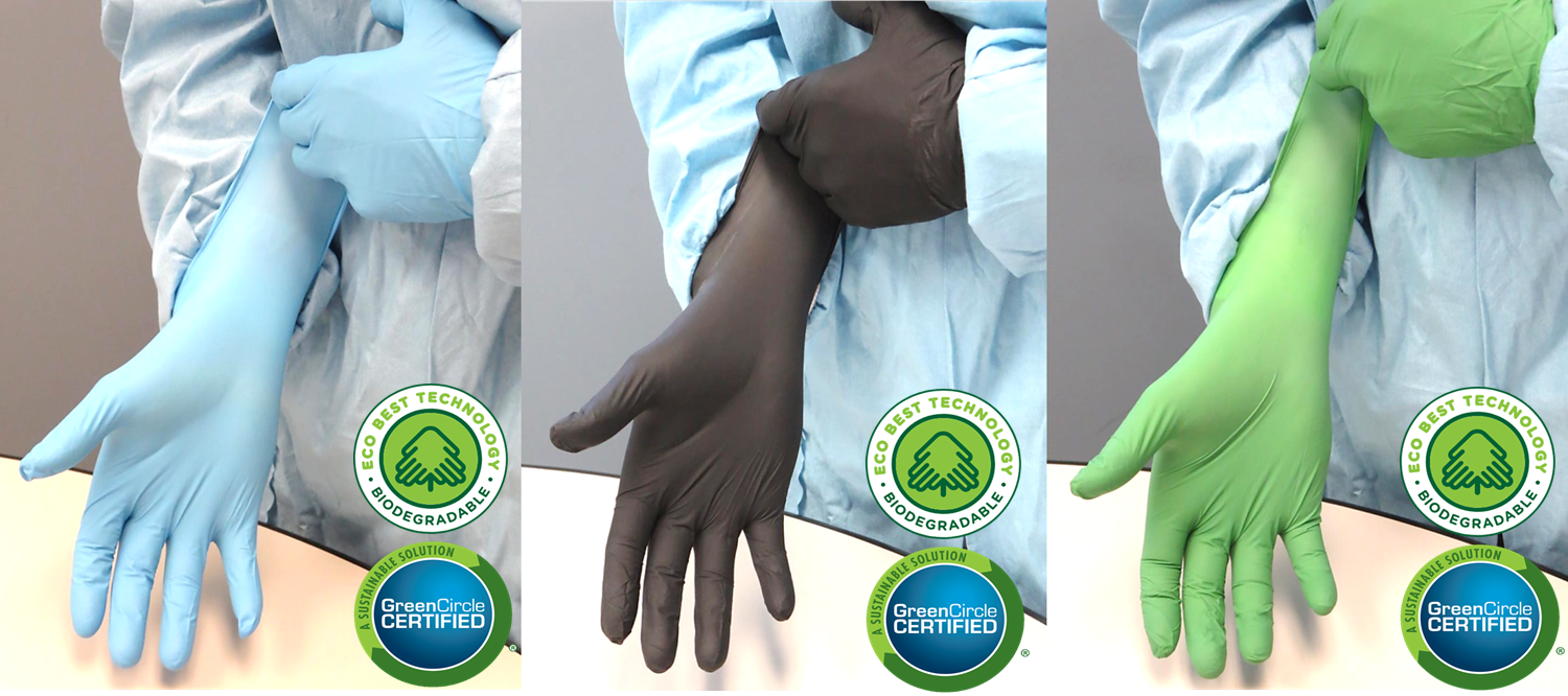 SHOWA Biodegradable Single-Use Latex-Free EBT Nitrile Gloves in Colors Green, Blue & Black