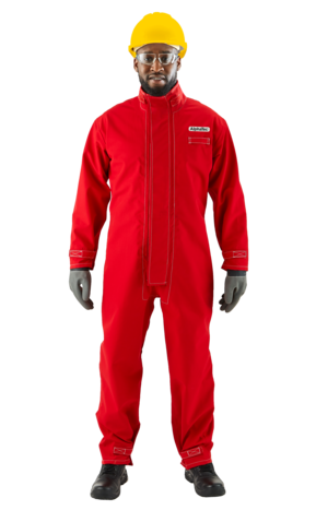 66-667 Ansell® AlphaTec® Red Polyester Chemical Bib Coveralls