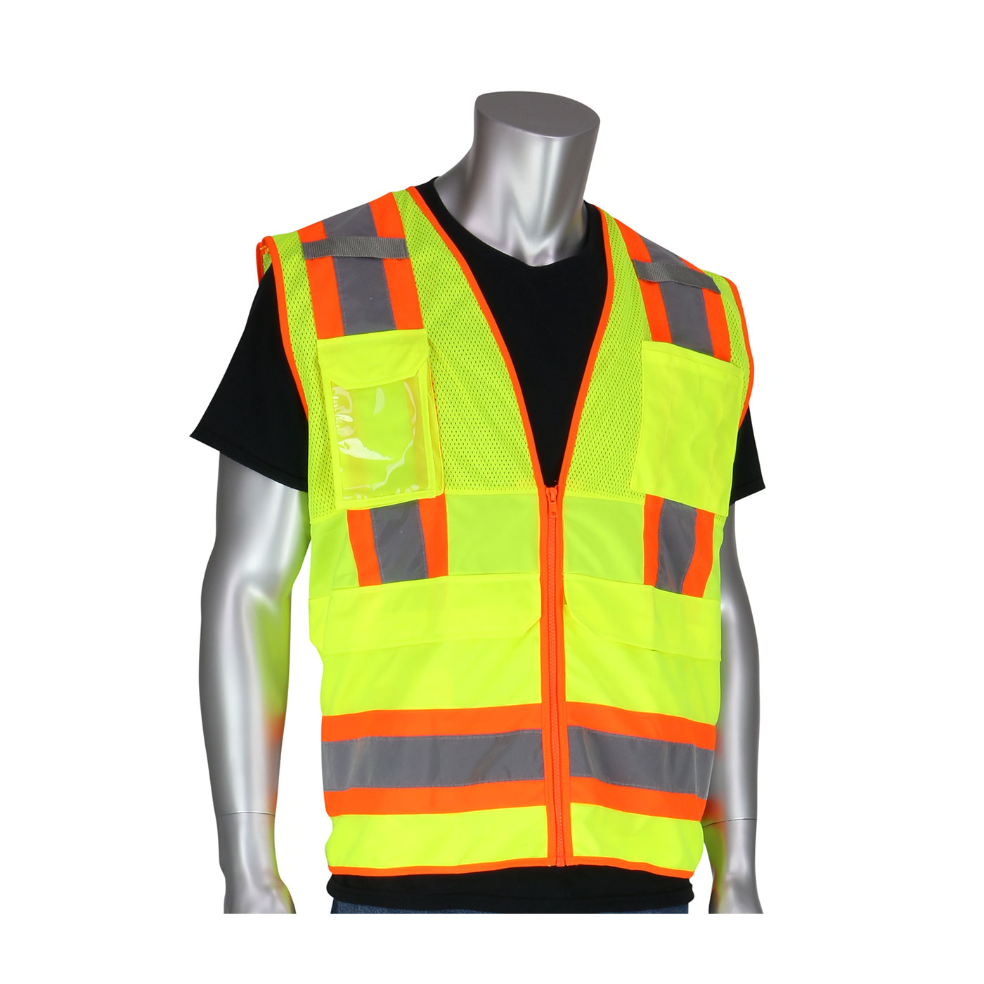 PIP® Hi Viz Yellow ANSI Type R Class 2 Two-Tone Ten Pocket Surveyors Tech Vest #302-0700