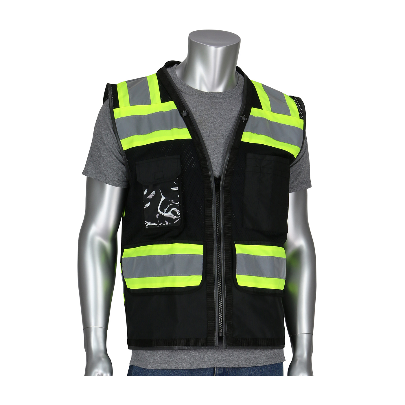PIP®  ANSI Type O Class 1 Black Two-Tone Eleven Pocket Tech-Ready Mesh Surveyors Vest #302-0800D-BK