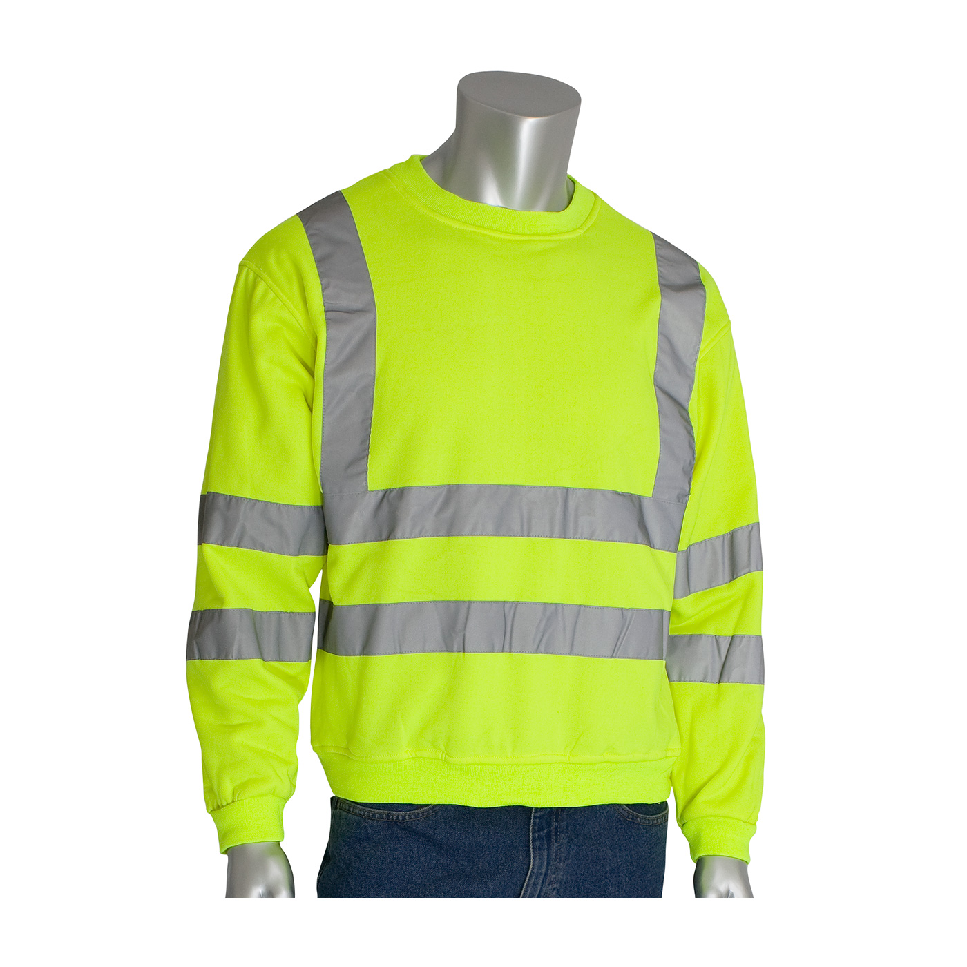 PIP® ANSI Type R Class 3 Hi-Vis Yellow Crew Neck Sweatshirt #323-CNSSE