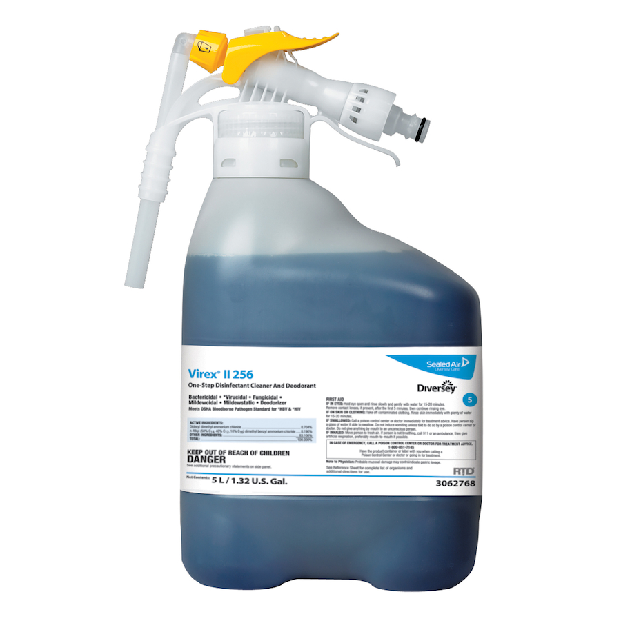 3062768   Virex® II 256 Disinfectant Cleaner is a one-step, quaternary-based disinfectant cleaner concentrate, 5-Liter