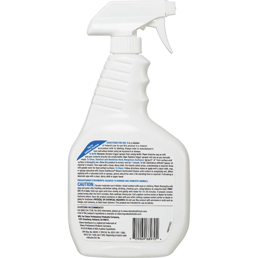 68970 Clorox® Healthcare® Bleach Germicidal Cleaner in 32oz spray bottles (with trigger)
