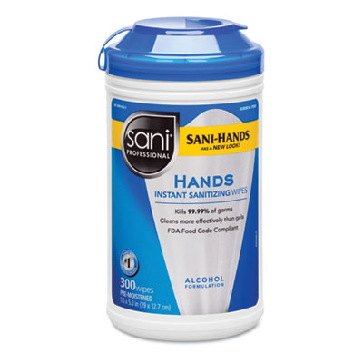 NIC P92084 Sani® Professional 7.5in x 6in Sani-Hands Sanitizing Wipes, 300 count canister