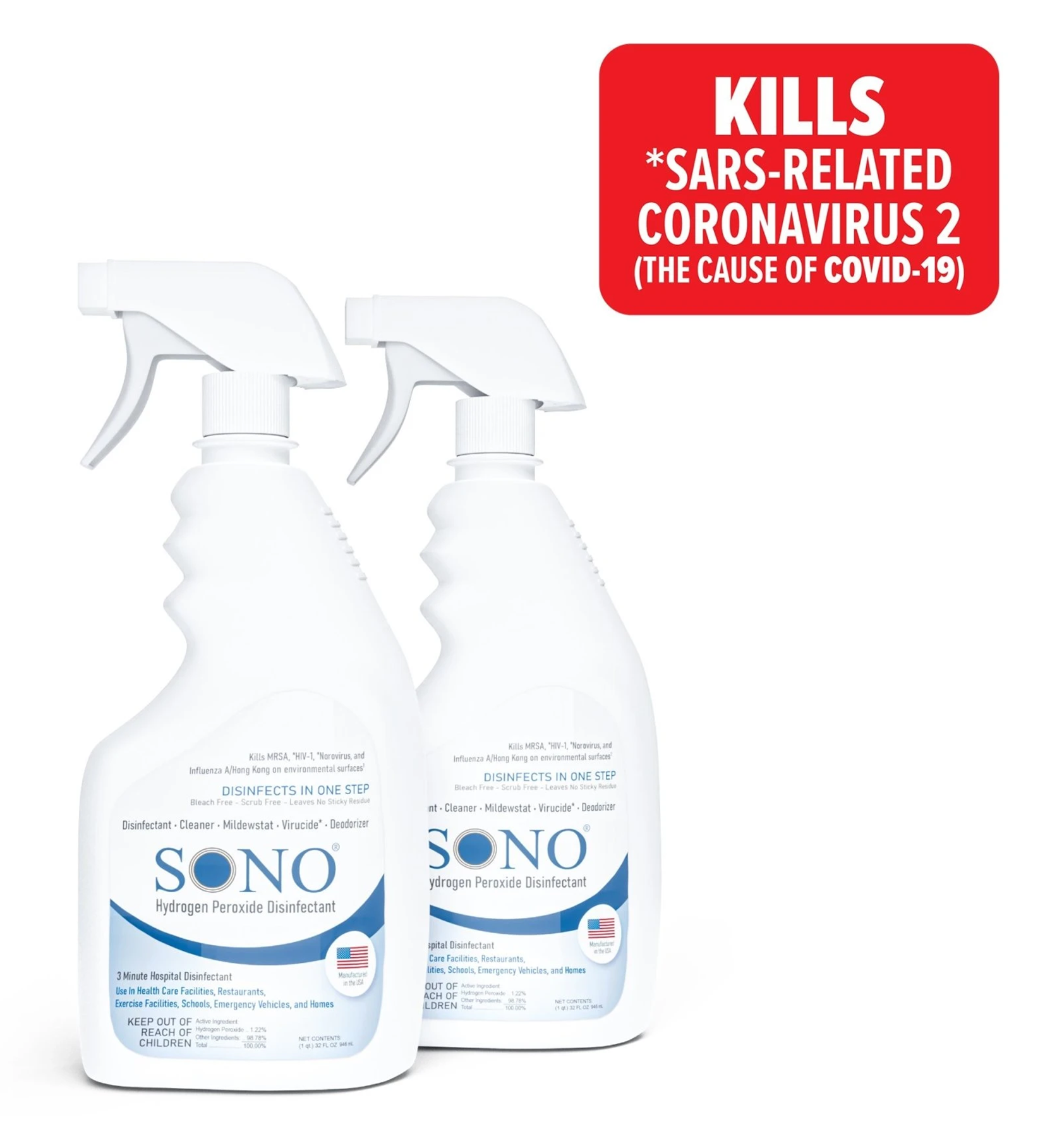 SONO4322 SONO® Healthcare USA made hydrogen peroxide disinfectant surface spray - 32oz bottle