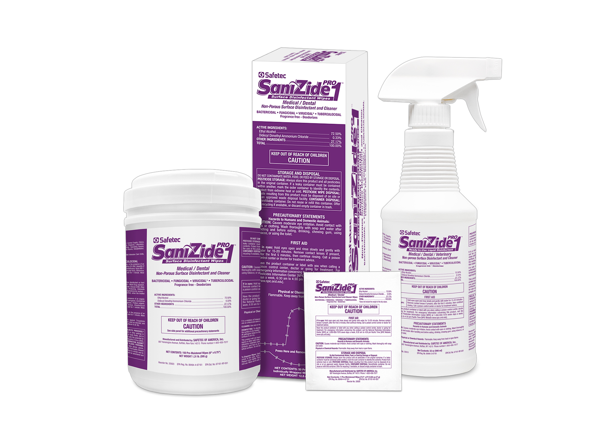Safetec SaniZide Pro 1® Surface Disinfectant Wipes One Step, One Minute