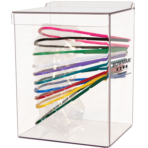 FP-017 Bowman® clear PETG Plastic top loading dispenser with pivot hinge lid holds PPE