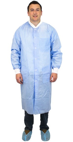 #DLBL-SIZE-SMS50 Safety Zone® Blue SMS Lab Coats with Knit Cuffs