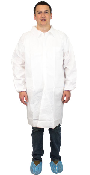 #DLWH-SIZE-BB-NP | M1010-E/W ProMax® White 60 gram Microporous Lab Coats w/ No Pockets, Elastic Cuffs