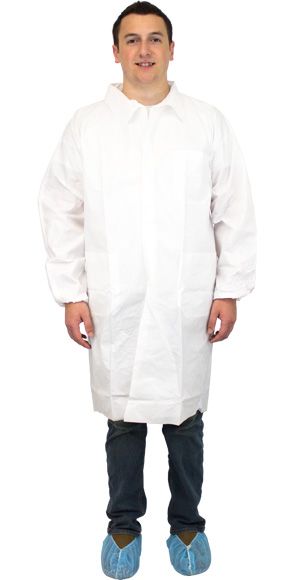 #DLWH-BB | #M1020-E/W ProMax® White 60 gram Microporous Lab Coats w/ 3 Pockets, Elastic Cuffs