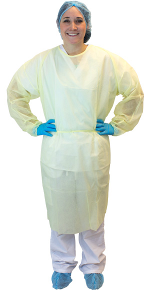 Disposable Yellow Polypropylene Isolation Cover Gowns w/ Elastic Cuffs