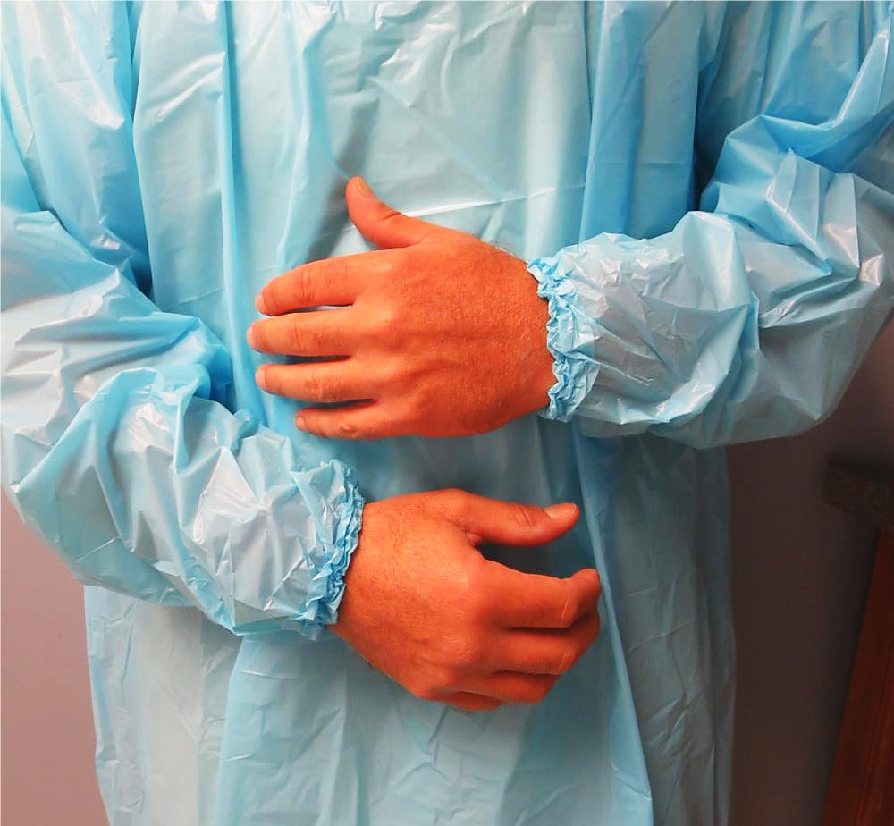 Disposable Blue Polyethylene Isolation Gowns w/ Finished Elastic Cuffs