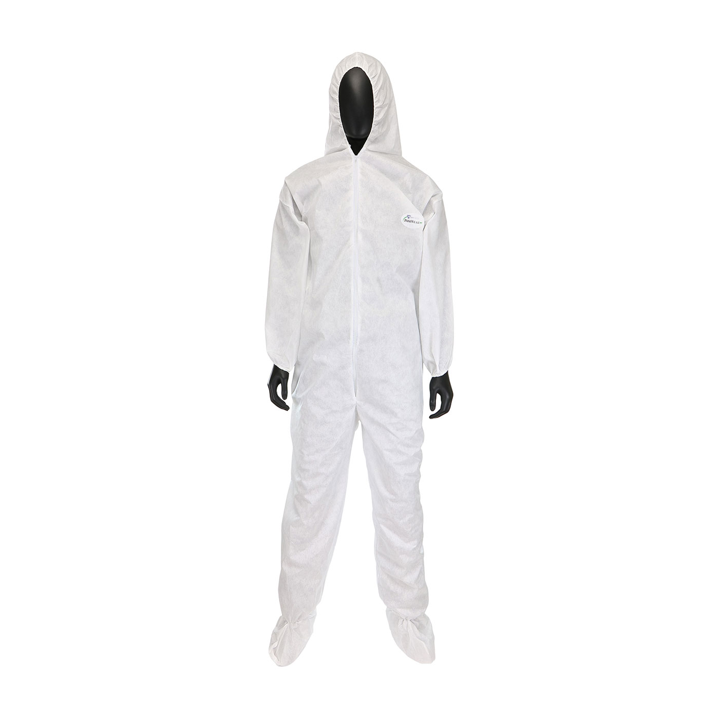 3409 PIP® White PE Laminated Coveralls with Hood, Booties, Elastic Wrists and Ankles