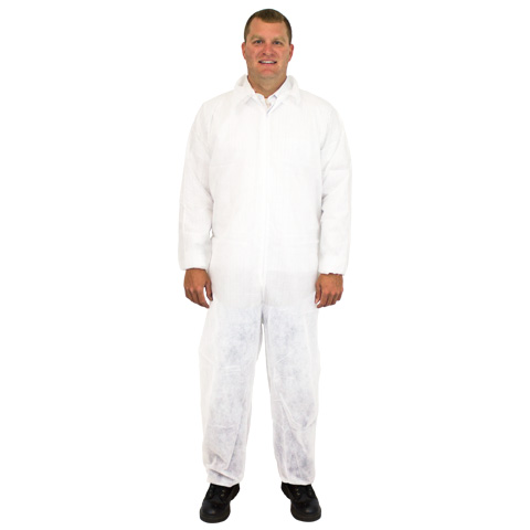 #DCWH-SIZE-40EWA Supply Source Safety Zone Disposable White 40 Gram Polypropylene Elastic Protective Coveralls. 