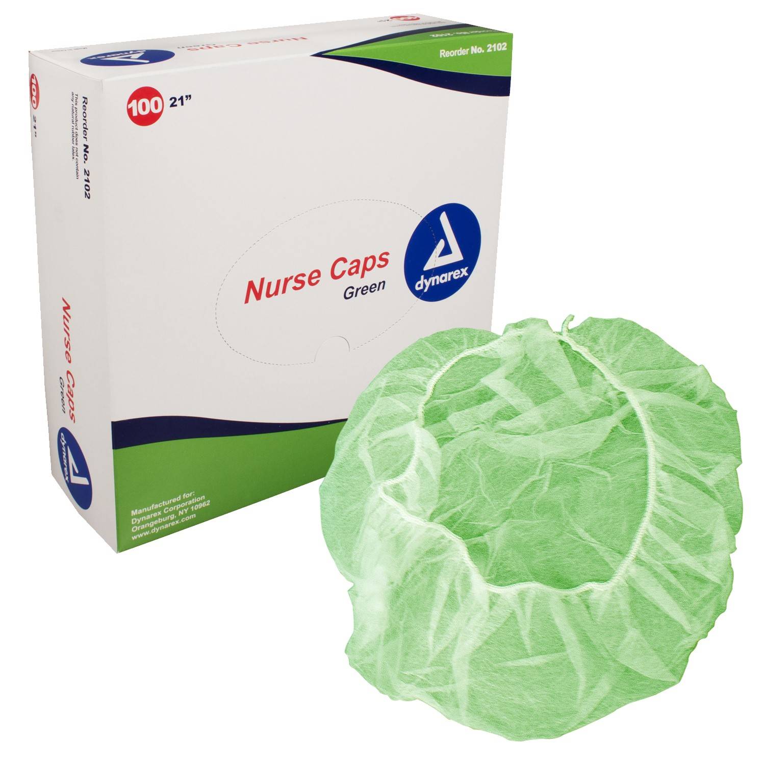 Dynarex® Green Polypropylene Nurse Caps in Dispenser Box