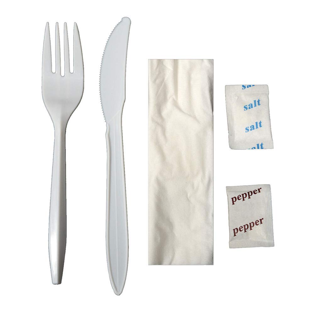 2667 Emerald Simple Medium-Weight White 6 Piece Cutlery Kits (250-ct) 